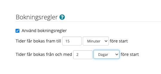 bokningsregler på kalender 2 dagar